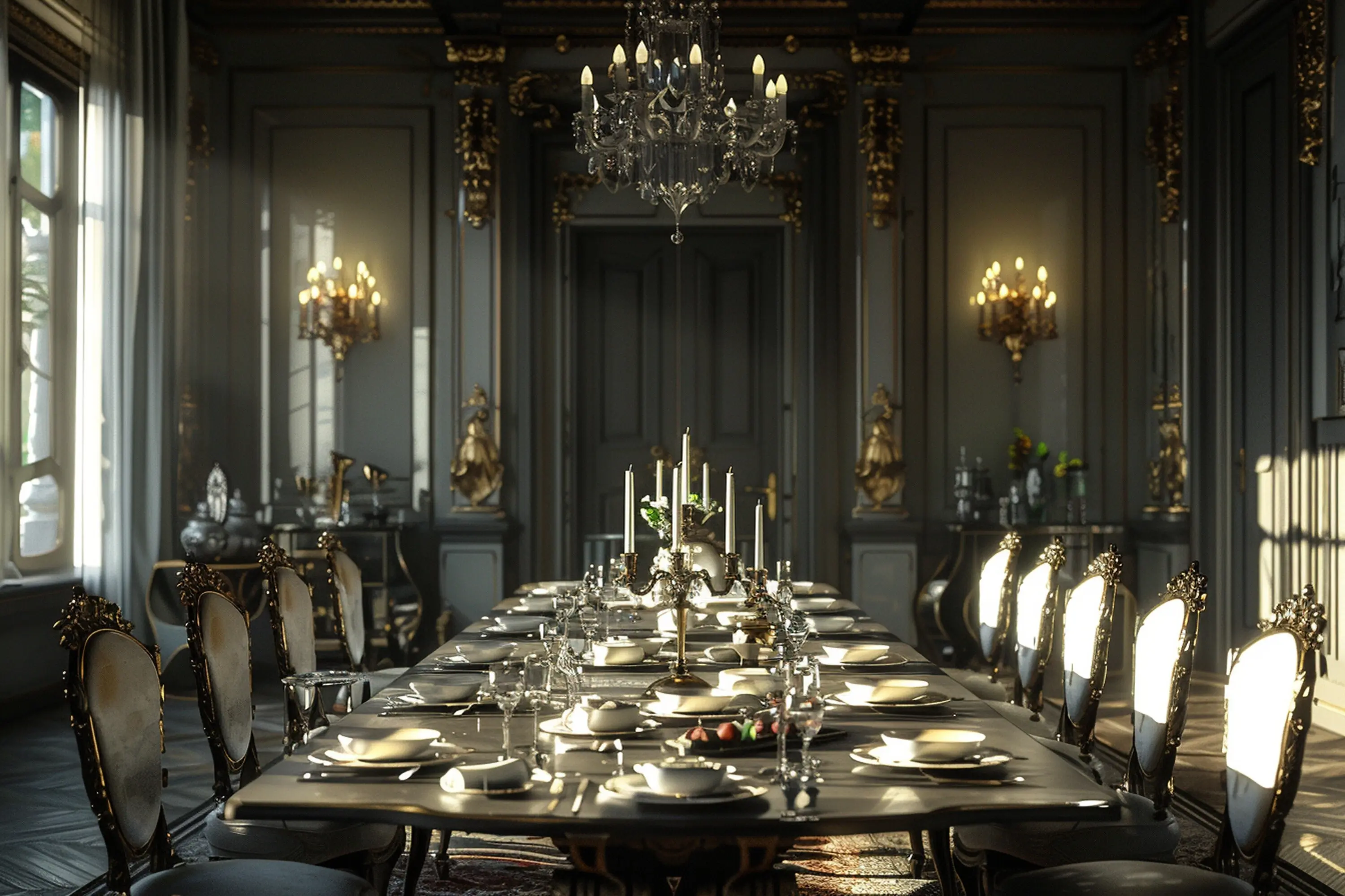 Elegantes, formelles Esszimmer mit Kandelabern